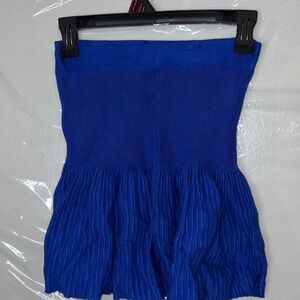 Blue Strapless Ribbed Dress